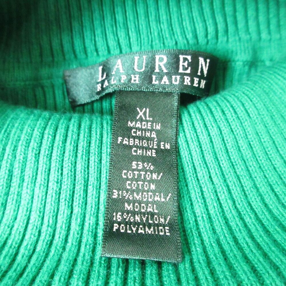 Ralph Lauren LRL Sweater Womens XL Green Ribbed Turtleneck Slim Long Sleeve - Picture 6 of 8
